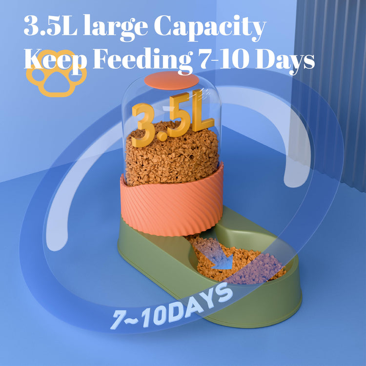 Automatic Cat Feeder and Water Dispenser 2Pcs, Dog Gravity Food Feeder and Water Bowl for Small Medium Pets Puppy Kitten, 3.5L/118.36oz Large Capacity, Easy to Clean (White)