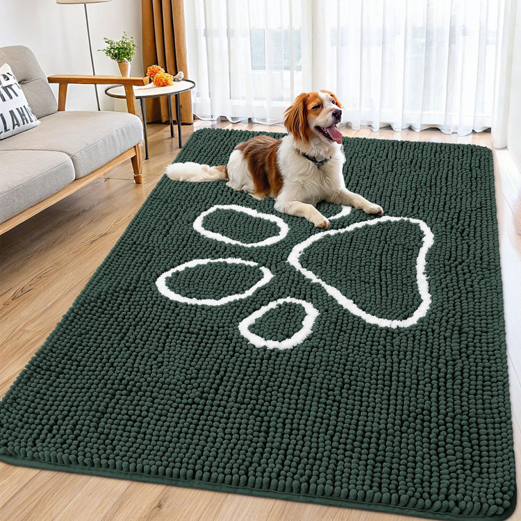 Smiry Dog Door Mat for Muddy Paws, Absorbent Dirt Trapper Non Slip Quick Dry Washable Chenille Mat for Mud Dogs, Entry Rug for Indoor and Outdoor (30x20 Inches, Grey and Black)