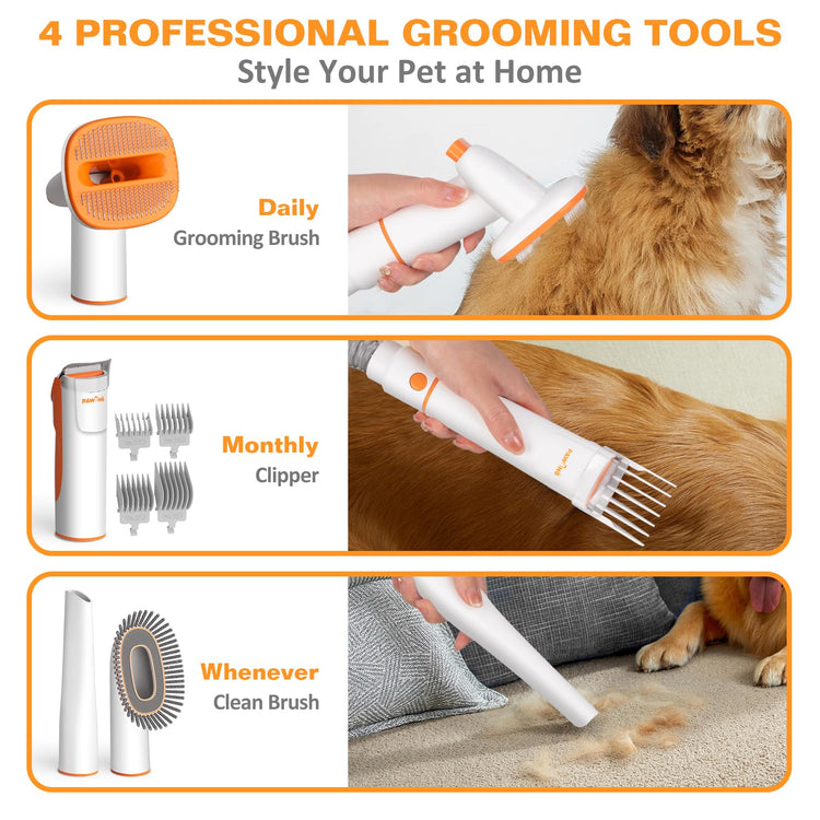 PAWING Dog Grooming Vacuum, All-in-1 Professional Deshedding Tools for Dogs & Cats - Low Noise Dogs Vacuum Cleaner with 2L Large Capacity Dust Cup for Shedding Pet Hair