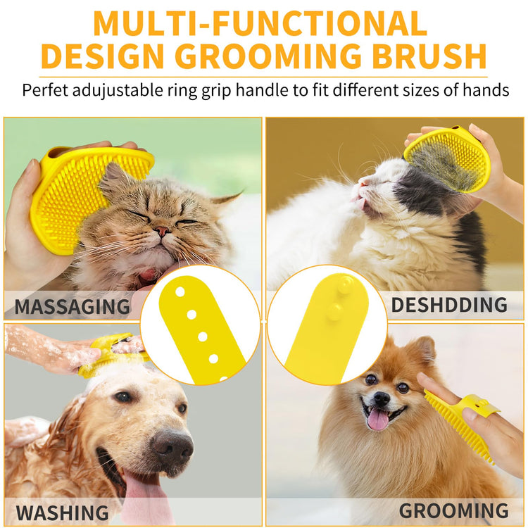 Comotech 6PCS Dog Bath Brush & Dog Toothbrush | Adjustable Handle Shampoo Brush & Scrubber for Short & Long Haired Dogs & Cats | Effectively Solve Odor & Stain Removal Problems (Blue Blue Blue.)