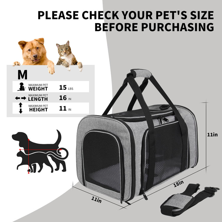 Cat Dog Carriers Soft-Sided, Pet Travel Carrier for Small Cats Dogs Under to15lbs, Soft-Solid Collapsible Carrier,(Medium,Green)