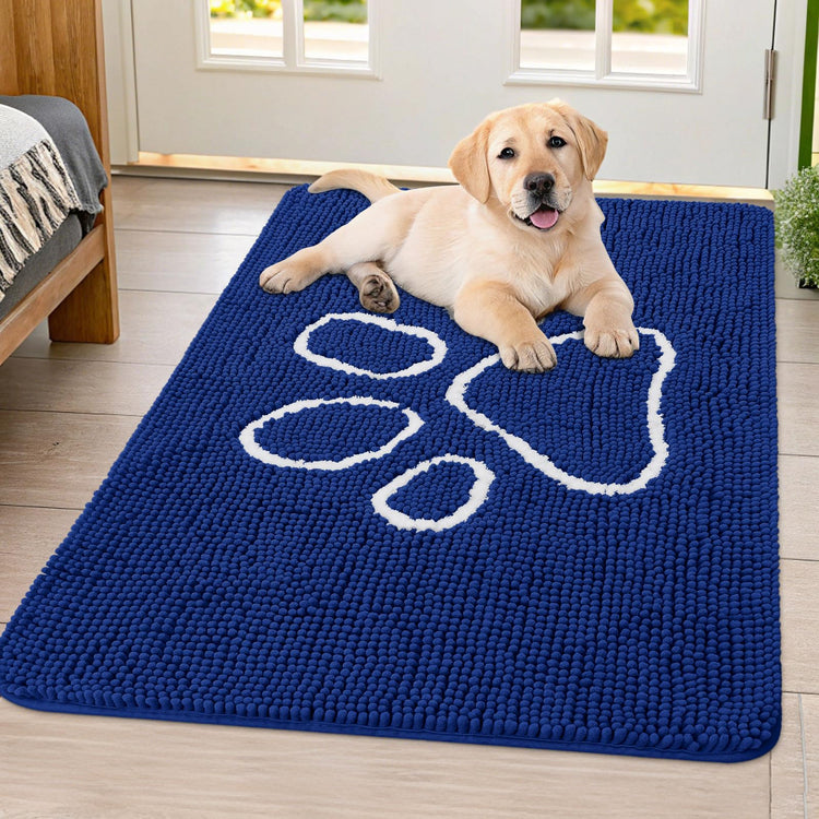 Smiry Dog Door Mat for Muddy Paws, Absorbent Dirt Trapper Non Slip Quick Dry Washable Chenille Mat for Mud Dogs, Entry Rug for Indoor and Outdoor (30x20 Inches, Grey and Black)