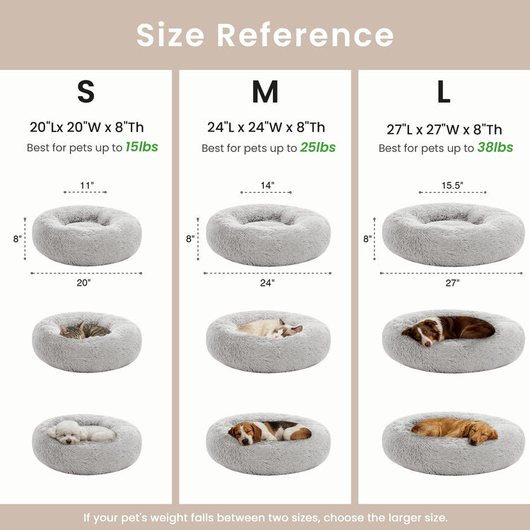 Love's cabin Calming Dog & Cat Bed, Cat Bed for Indoor Cats, Anti-Anxiety Donut Round Bed, Fluffy Warming Pet Bed for Small Medium Dogs and Cats, Beige Taupe 20"/24"