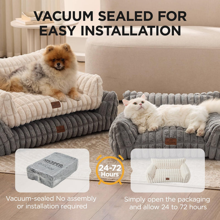 Joydeco Cat Couch for Pets, 30 inch Plush Pet Sofa, Cat Bed for Indoor Cats with Removable Washable Cover, Supportive Pet Sofa, Cream