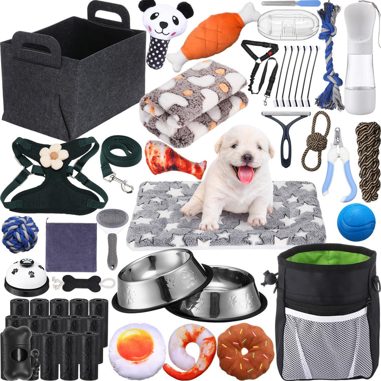 Abbylike 50 Pcs Puppy Supplies Starter Kit for Small Dogs Puppy Essentials Includes Leash, Bowls, Teeth Brushes, Water Bottle, and More Accessories for Dogs Pet Day Welcome Gift(Purple)