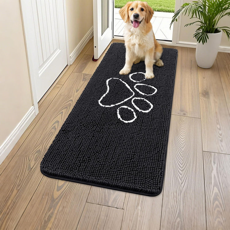 Smiry Dog Door Mat for Muddy Paws, Absorbent Dirt Trapper Non Slip Quick Dry Washable Chenille Mat for Mud Dogs, Entry Rug for Indoor and Outdoor (30x20 Inches, Grey and Black)