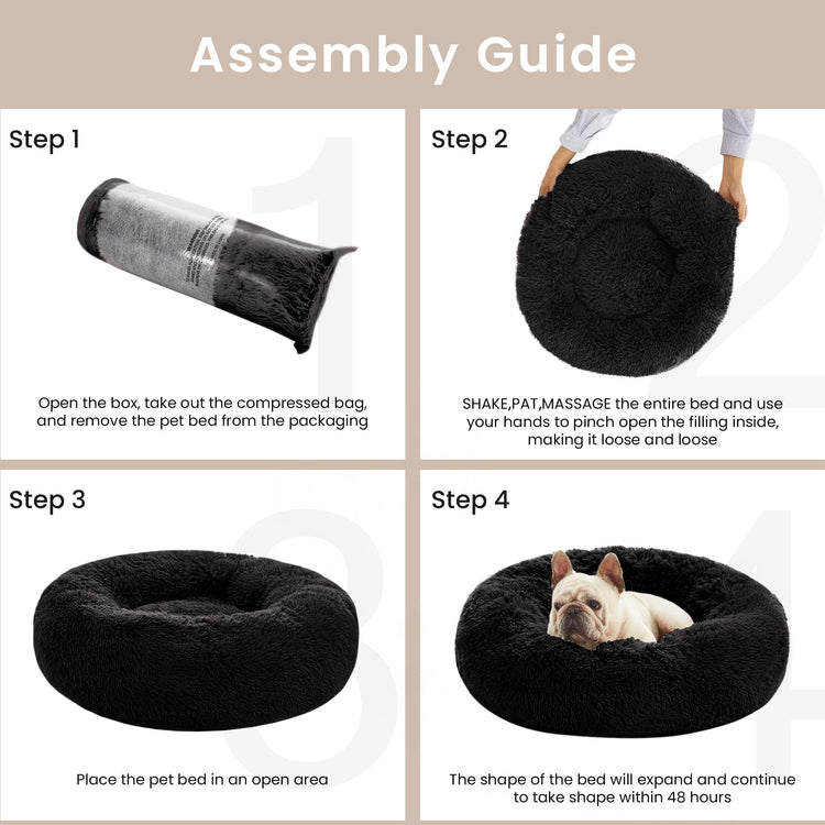 Love's cabin Calming Dog & Cat Bed, Cat Bed for Indoor Cats, Anti-Anxiety Donut Round Bed, Fluffy Warming Pet Bed for Small Medium Dogs and Cats, Beige Taupe 20"/24"
