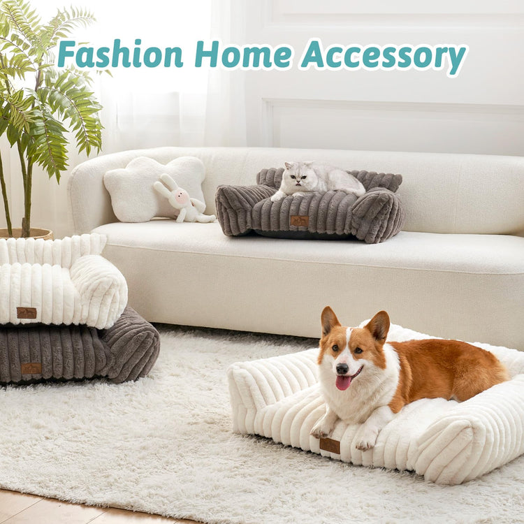 COZY KISS Cute Cat Couch, Fluffy Sofa Bed for Cats and Small Dogs, Premium Faux Rabbit Fur Cats beds for Indoor Cat, Ultra-Soft Supportive Pet Couch Furniture (Grey, S: 25.5''x17.5'')