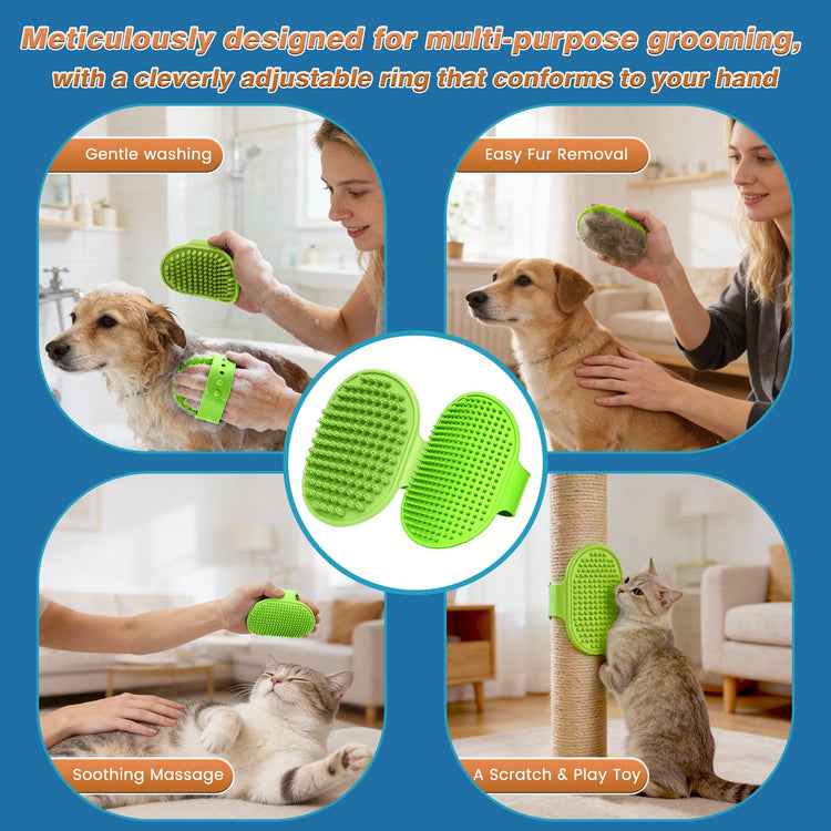 7PCS Pet Grooming Kit for Dogs and Cats，with Storage Bag & Includes Dog Washing Gloveswith High-Density Teeth, Adjustable Handle Dog Shampoo Brush, Dog Finger Toothbrush (Gray)