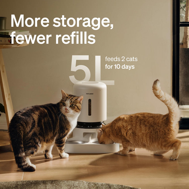 PETLIBRO Automatic Cat Feeder, Automatic Dog Food Dispenser with Freshness Preservation, 5L Timed Pet Feeders for Dry Food, Up to 6 Meals Per Day, Granary 5L Basic Button Type White