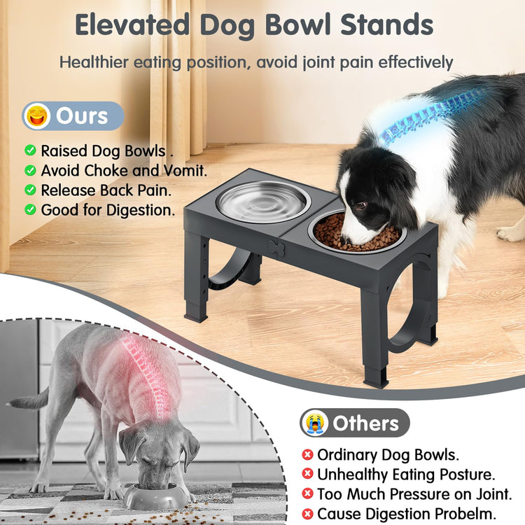 XIAZ Elevated Dog Bowls Large Breed Raised Dogs Bowl Stand Large/Medium Sized Dog Stainless Steel Food Water Bowl Stands 5 Heights Adjustable 9/11/12/14in Black Pet Feeder Dish Station