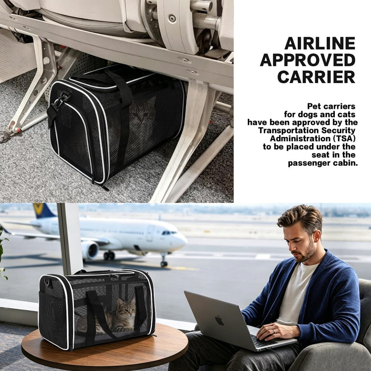 Cat Carrier Dog Carrier Pet Carriers Soft-Sided Cats Bag Animal Carriers Puppy Carrying Bag TSA Airline Approved Small Dog Carrier Soft Sided, Collapsible Travel Carriers for Big Cats(Up to 16lbs),