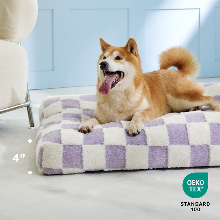 LE SURE Dog Beds Medium Size-Thick Shredded Chopped Foam Pet Bed as Gift for Indoor with Removable Cover, Cute Modern Fuzzy Plush & Anti Slip Bottom, Green