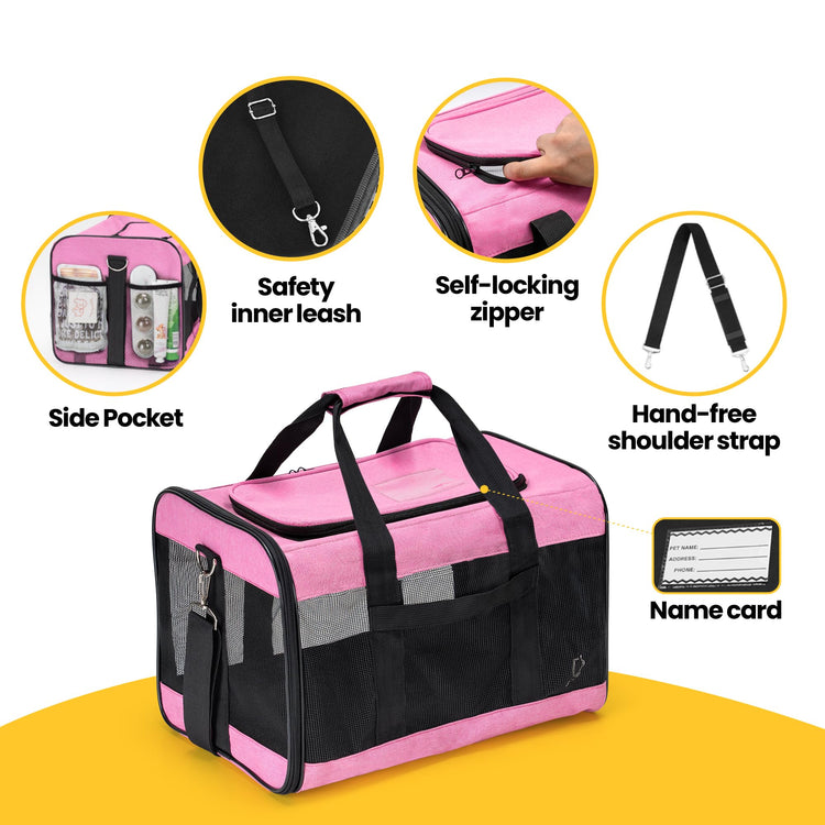 Conlun Cat Carrier Airline Approved, Soft-Sided Dog Carrier with Inner Safety Leash, Pet Transport Carrier for Small-Medium Cats Puppies up to 15 Lbs, Collapsible Travel Kitten Carrier Bag -BlackM