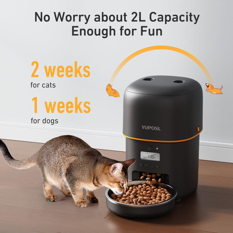 Yuposl Automatic Cat Feeders - 2L Cat Food Dispenser Easy to Use, Timed Automatic Pet Feeder with Over 180-day Battery Life, 1-6 Meals Dry Food Programmable Portion Control Also for Dogs