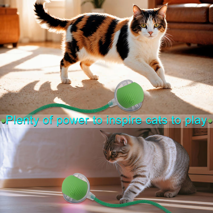 Interactive Cat Dog Toy Ball: Indoor Small Automatic Moving Smart Rolling Fun Pet Game with Led Light and String Tail for Motion Activated, Cute Kitten Puppy Present, Exercise Wheel Supplies (Yellow)