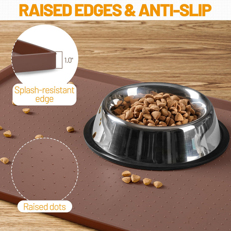 Hubulk Dog Feeding Mat,100% Waterproof Food Grade Silicone Pet Food and Water Bowl Placemat,Dishwasher, High Raised Edge to Prevent Spills,Nonslip Tray to Stop Messes on Floor (19"x12"x0.5", Grey)