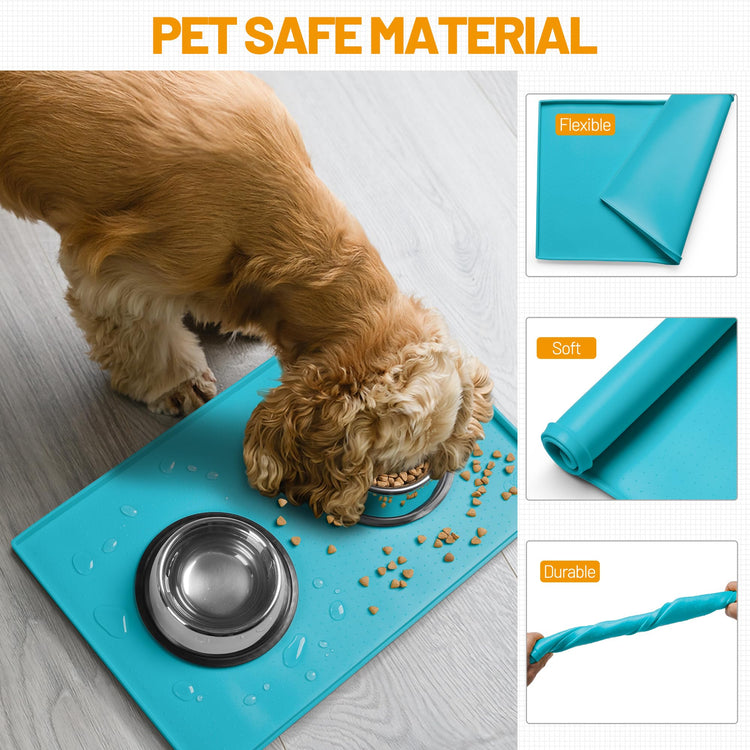 Hubulk Dog Feeding Mat,100% Waterproof Food Grade Silicone Pet Food and Water Bowl Placemat,Dishwasher, High Raised Edge to Prevent Spills,Nonslip Tray to Stop Messes on Floor (19"x12"x0.5", Grey)