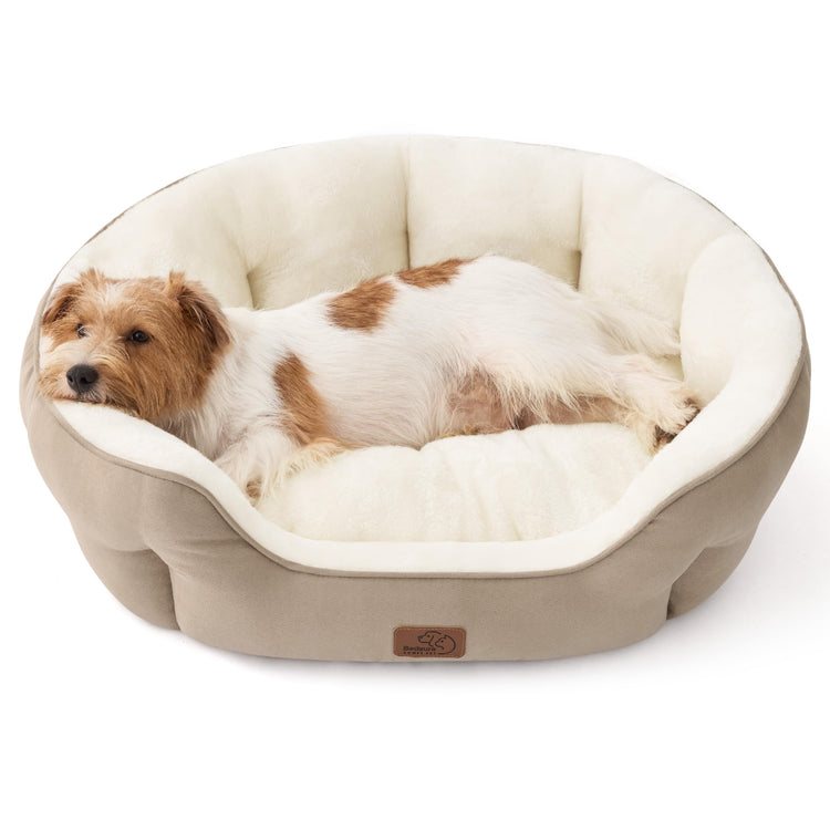 Bedsure Dog Beds for Small Dogs - Round Medium Cat Beds for Indoor Cats, Washable Pet Bed for Puppy and Kitten with Slip-Resistant Bottom, 25 Inches, Taupe