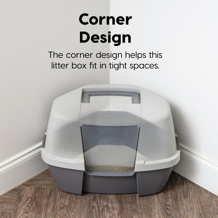 IRIS USA Cat Litter Box Large with Front Door Flap, Covered Enclosed Litter Box Enclosure with Scoop, Handle & Buckles for Portability & Privacy, Hidden Litter Pan, Navy