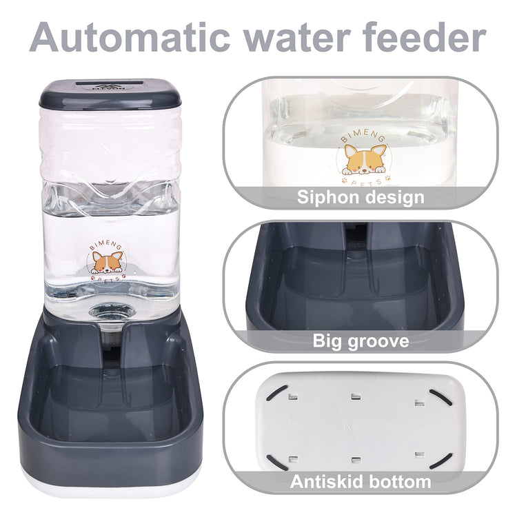 Elevon Automatic Cat Feeder, Gravity Food and Water Dispenser Bowl Set for Small Medium Dogs Animals, Pet Feeder Dispenser Storage Food, 3.8L Large Capacity, White & Gray