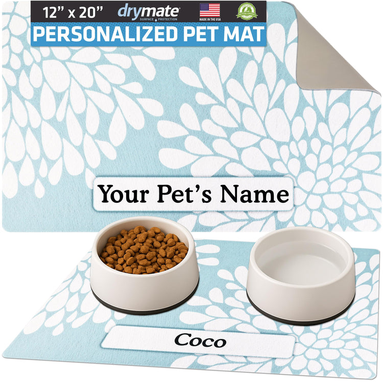 Drymate Personalized Pet Bowl Placemat, Custom Dog & Cat Food Feeding Mat - Absorbent Fabric, Waterproof Backing - Machine Washable/Durable (USA Made) (12" x 20") (Zebra Pink)