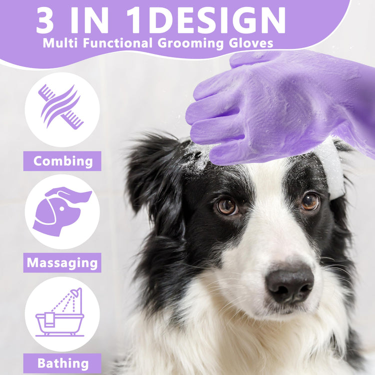 Pet Grooming Gloves—Dog Washing Gloves with High-Density Teeth, Dog Bath Scrubber with Enhanced Five Finger Design, Silicone Gloves for Dogs and Cats Bathing, Massage (Blue)
