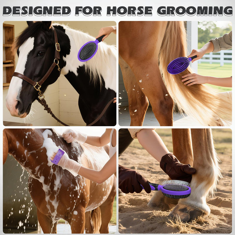 2PCS Pet Grooming Tools - Double-Sided Brush for Shedding and Bathing, Suitable for Short/Long Haired Dogs Cats and Horses, Deshedding Dog Brush, Mane & Tail Combs for Horses - Pet Supplies (Blue)