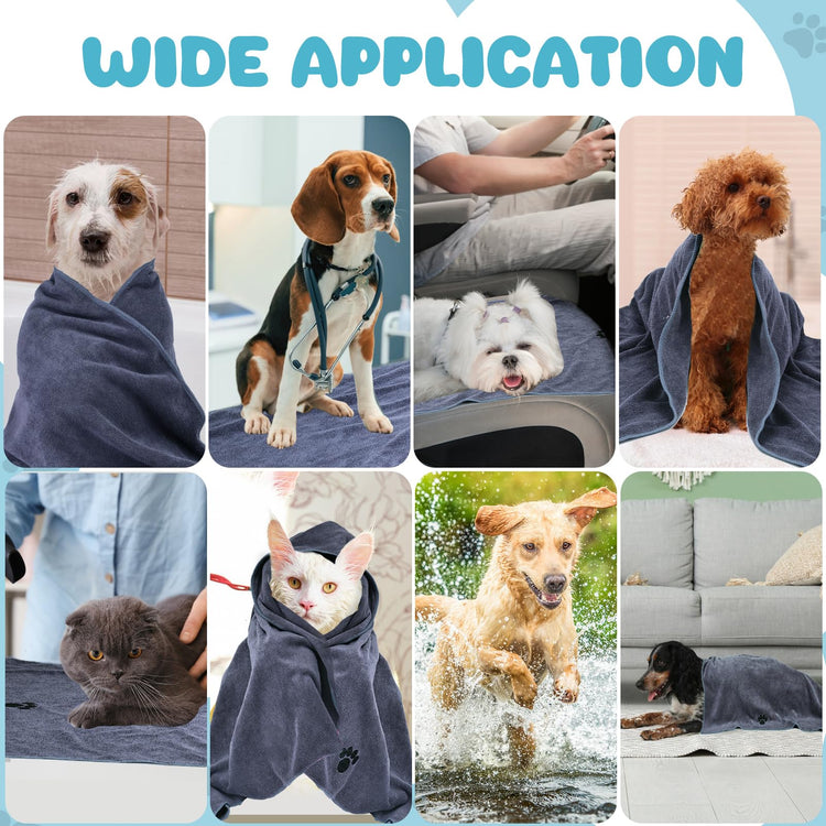 WOUSEDO Microfiber Dog Towels for Drying Dogs,40'' X 23.6'', Super Absorbent and Soft Pet Grooming Towel, Perfect Shower & Bath Supplies for Dogs(2-Pack Grey)