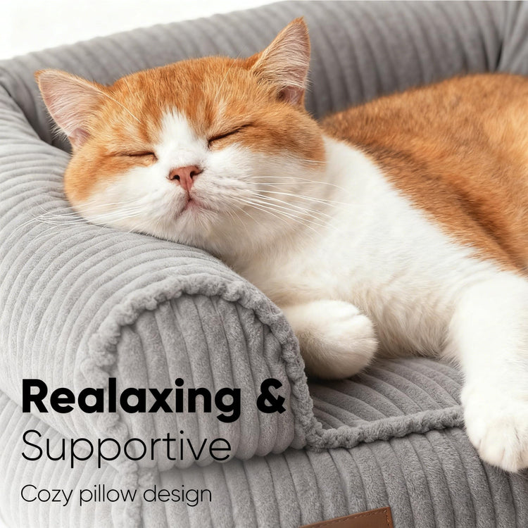 FUKUMARU Dog Couch Bed, Corduroy Cozy Cat Bed for Indoor Cats with Washable Cover, 28in Waterproof Orthopedic Dog Beds Sofa for Small Dogs and Large Cats, Cute Warm Cotton Pet Sofa, Green