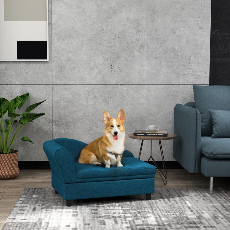 PawHut Pet Sofa, Dog Couch, Elevated Pet Bed for Small Dogs, with Hidden Storage, Soft Tufted Cushion, Gray