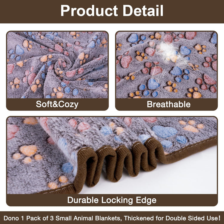 Dono 1 Pack 3 Dog Blankets, Soft Fluffy Fleece Pet Blanket Warm Sleep Mat Paw Print Design Puppy Kitten Throw Blanket Doggy Mat Blanket for Dogs