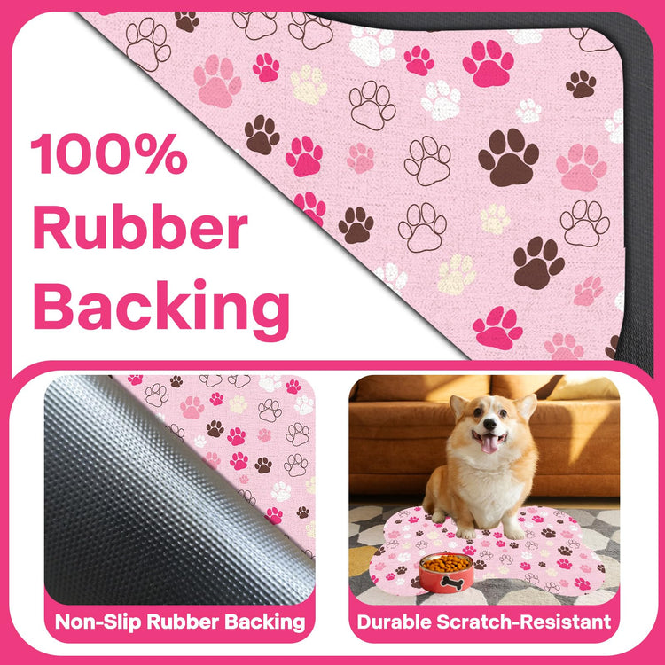 Pet Dog Cat Food Mat, Absorbent Bone Shaped Dog Bowl Mats for Food and Water, Non Slip Cute Dogs Cat Placemats Feeding Mat with Rubber for Floors Indoor Puppy Pet Accessories Supplies 12"x20" Khaki