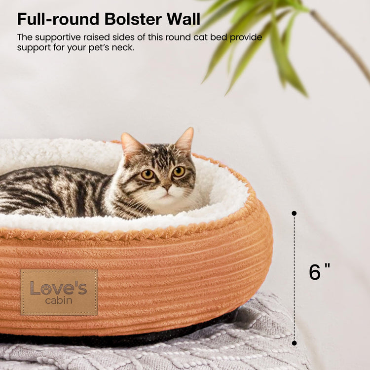 Love's cabin Round Donut Cat and Dog Cushion Bed, 20in Bed for Cats or Small Dogs, Anti-Slip & Water-Resistant Bottom, Super Soft Durable Fabric Pet Beds, Washable Luxury Cat & Dog Bed Gray