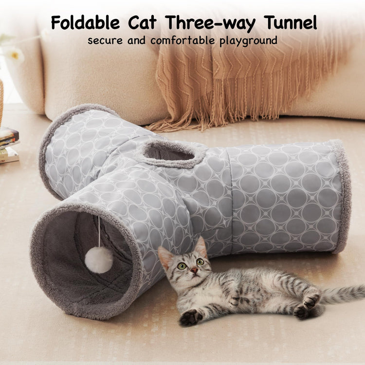 Tempcore Pet Cat Tunnel Tube Cat Toys 3 Way Collapsible, Tunnels for Indoor Cats，Kitty Bored Peek Hole Toy Ball Cat, Puppy, Kitty, Kitten, Rabbit