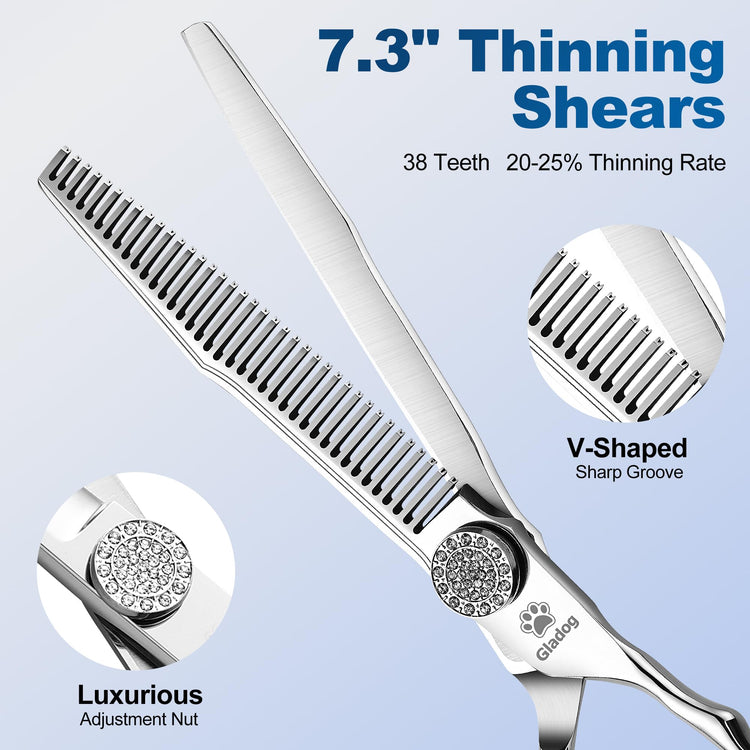 GLADOG Professional 5 in 1 Dog Grooming Scissors Set with Safety Round Tips, Sharp and Heavy-duty Pet Grooming Shears for Cats