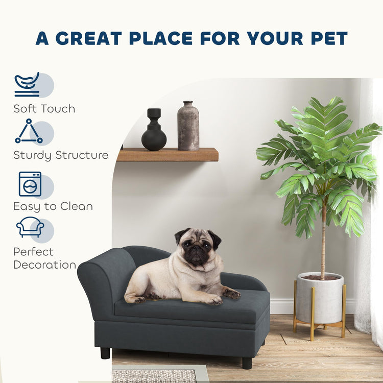 PawHut Luxury Fancy Dog Couch with Hidden Storage, Small Dog Sofa Bed with 2" Soft Foam, Modern Pet Furniture for Puppies & Little Breeds, Green
