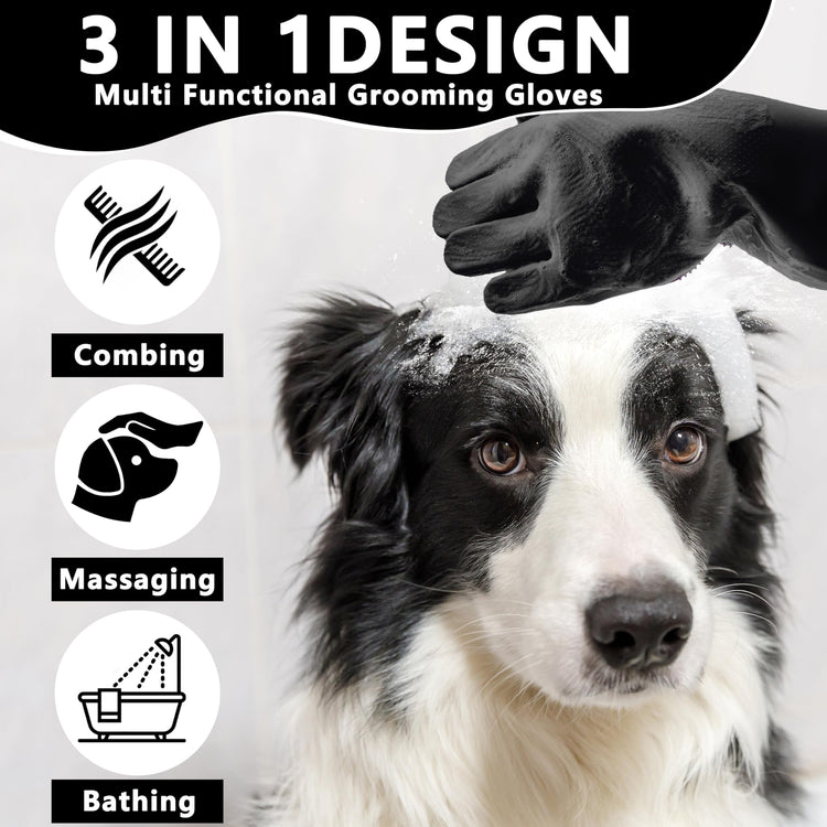 Pet Grooming Gloves—Dog Washing Gloves with High-Density Teeth, Dog Bath Scrubber with Enhanced Five Finger Design, Silicone Gloves for Dogs and Cats Bathing, Massage (Blue)