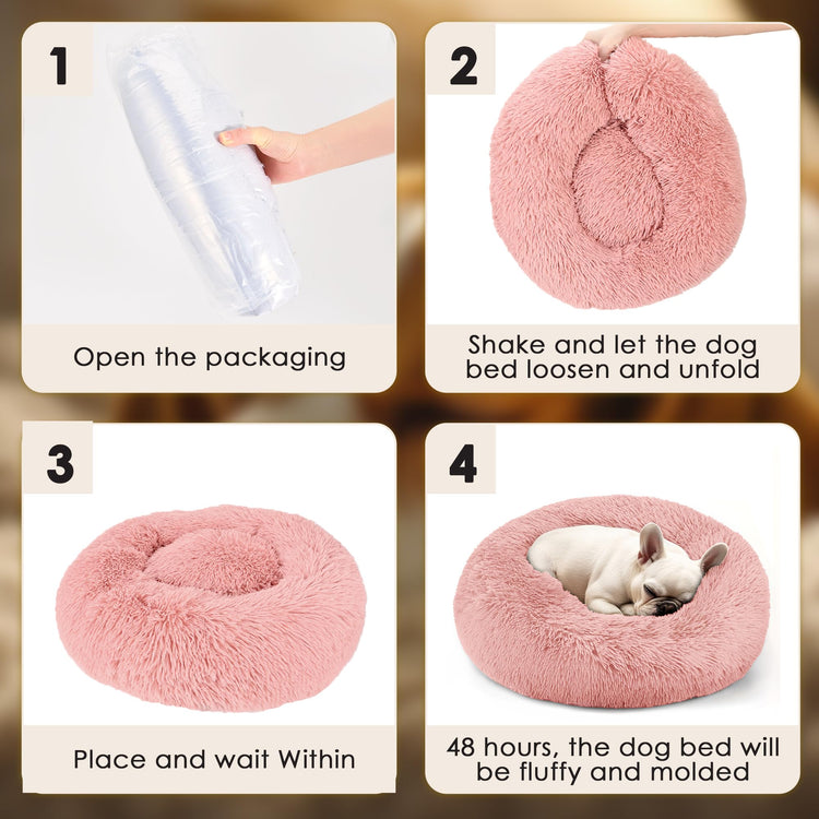 Hoewina Dog & Cat Bed for Indoor Cats, 20in Calming Donut Bed for Puppy and Kitten, Washable Round Fluffy Pet Bed for Small Medium Dogs and Cats (Light Grey)