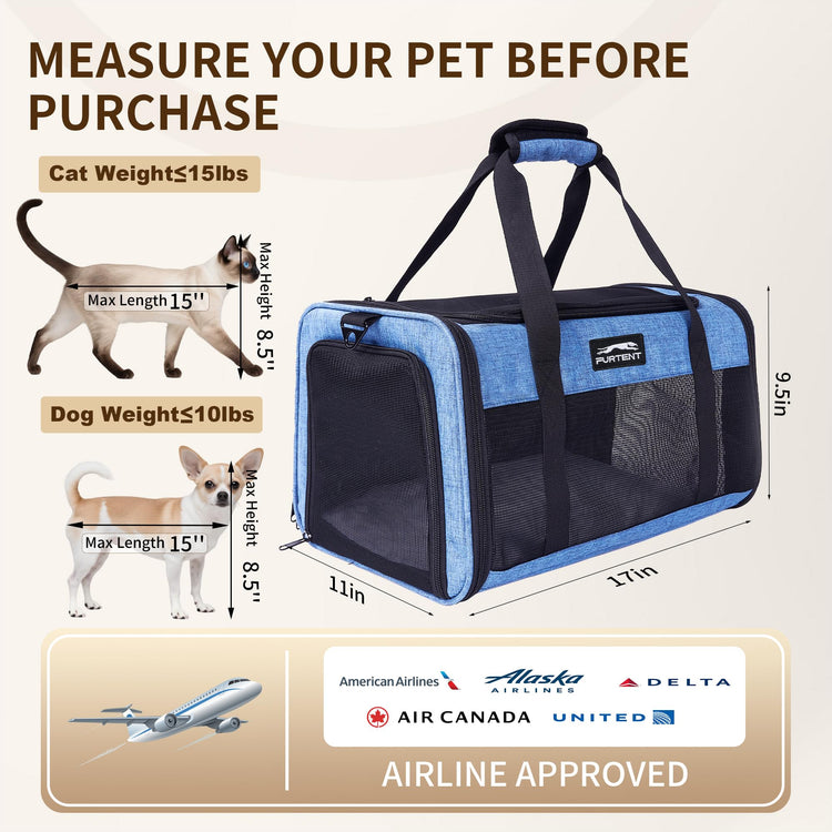 Pet Carrier Airline Approved, Soft Sided Cat Carrier for Small Pets up to 13 lbs, TSA Approved Dog Travel Bag with Foldable Bowl, Portable Soft Sided Pet Carrier for Kittens and Puppies