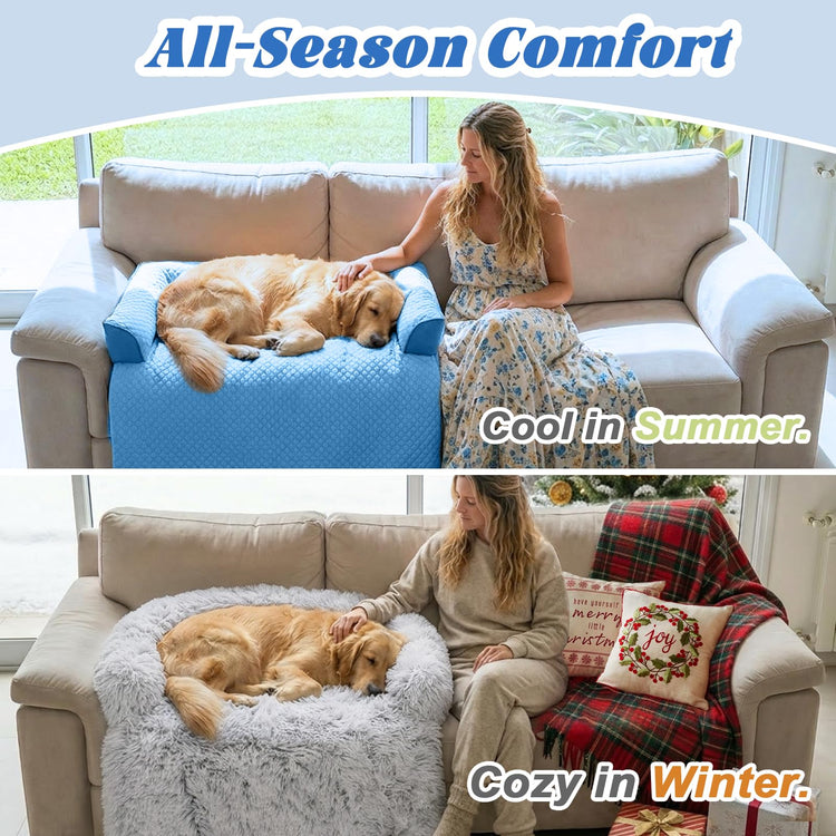 Calming Dog Bed Fluffy Plush Dog Mat for Furniture Protector with Removable Washable Cover for Large Medium Small Dogs and Cats (Small(35x31x5), Light Grey)