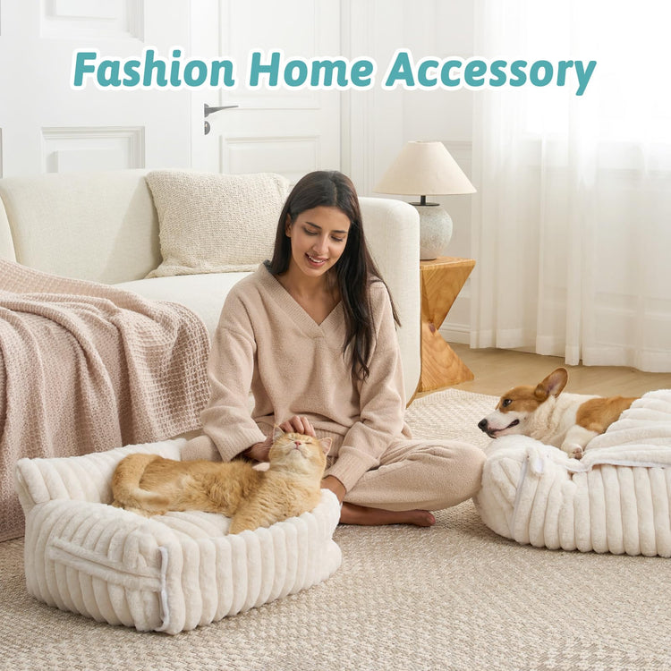 COZY KISS Cute Cat Couch, Fluffy Sofa Bed for Cats and Small Dogs, Premium Faux Rabbit Fur Cats beds for Indoor Cat, Ultra-Soft Supportive Pet Couch Furniture (Grey, S: 25.5''x17.5'')