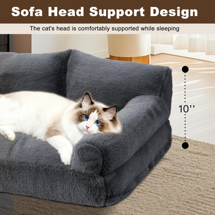 Large Cat Beds for Indoor Cats, Dog Couch Bed, Cute Cat Couch Sofas for Less 20lbs Kitten Puppy, Small Dog Sofas & Chairs with Removable Washable Cover, Soft Warm Pet Furniture, Cream