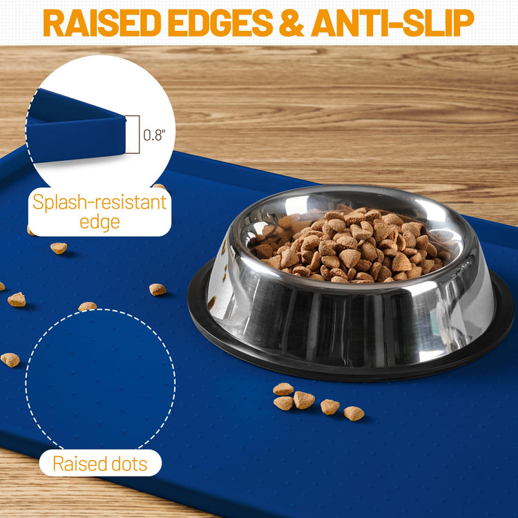 Hubulk Dog Feeding Mat,100% Waterproof Food Grade Silicone Pet Food and Water Bowl Placemat,Dishwasher, High Raised Edge to Prevent Spills,Nonslip Tray to Stop Messes on Floor (19"x12"x0.5", Grey)