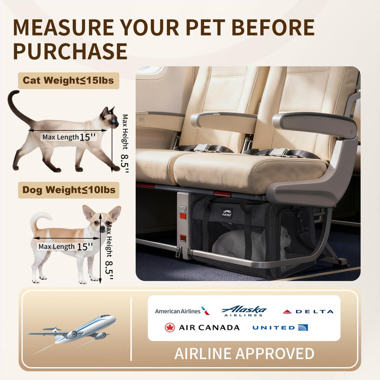 Pet Carrier Airline Approved, Soft Sided Cat Carrier for Small Pets up to 13 lbs, TSA Approved Dog Travel Bag with Foldable Bowl, Portable Soft Sided Pet Carrier for Kittens and Puppies