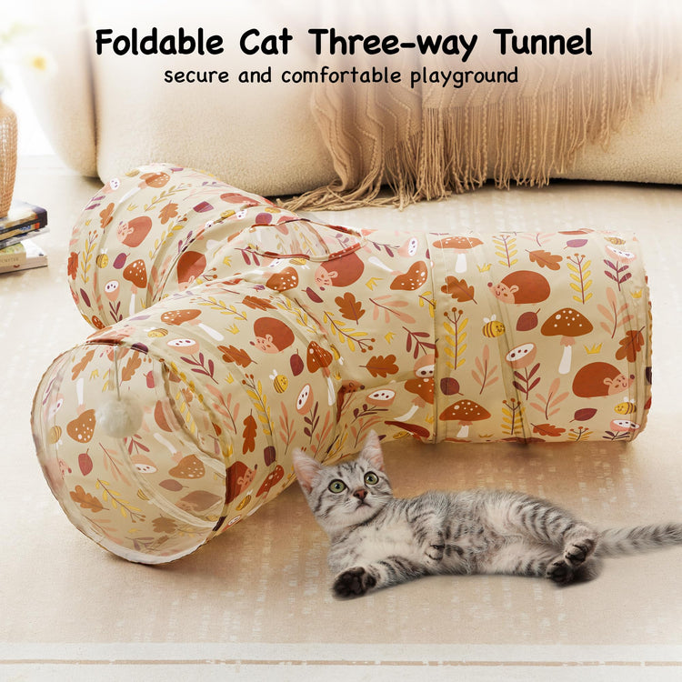 Tempcore Pet Cat Tunnel Tube Cat Toys 3 Way Collapsible, Tunnels for Indoor Cats，Kitty Bored Peek Hole Toy Ball Cat, Puppy, Kitty, Kitten, Rabbit