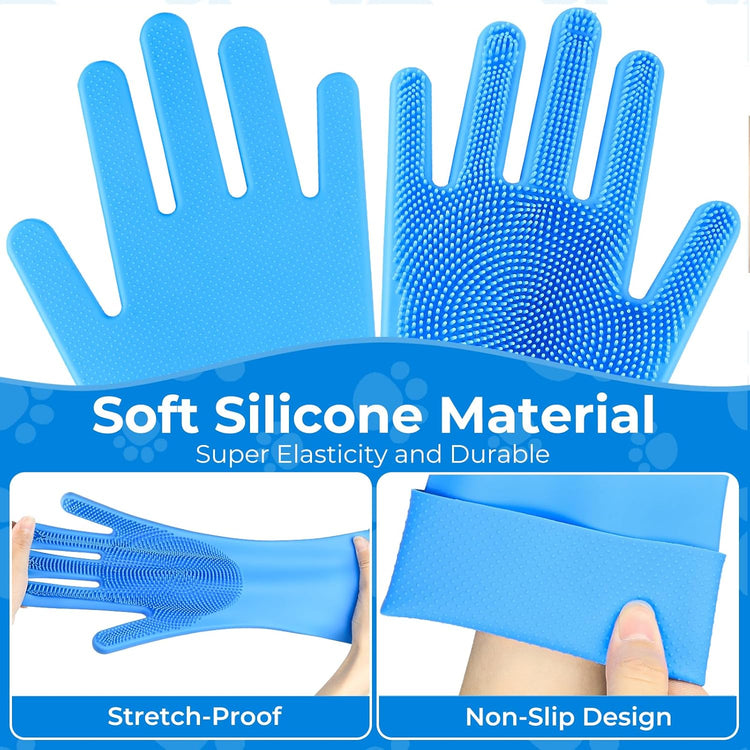 2PCS Dog Washing Gloves and Dog Bath Brush, high-Density Teeth Design pet Grooming Gloves, 2-in-1 Pet Grooming kit ，Suitable for Dogs and Cats to bathe, depilate, and Massage