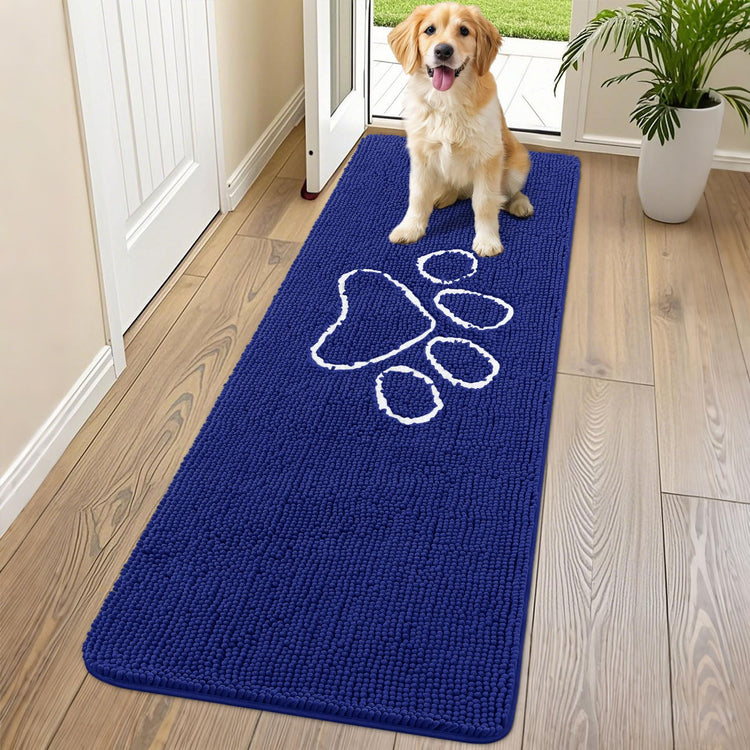 Smiry Dog Door Mat for Muddy Paws, Absorbent Dirt Trapper Non Slip Quick Dry Washable Chenille Mat for Mud Dogs, Entry Rug for Indoor and Outdoor (30x20 Inches, Grey and Black)