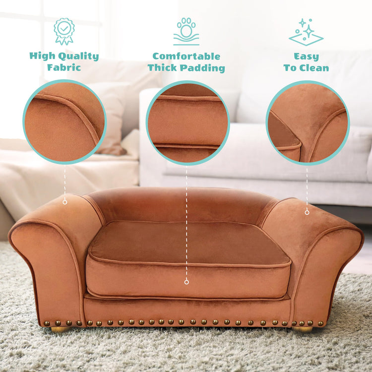 CRITTER SITTERS 33” Faux Suede Ped Bed in Brown, Durable Washable Sofa Couch for Small & Medium Cats & Dogs, Must Have Accessory for Yorkies, Shih Tzus & Frenchies, Kitten & Puppy Essential Furniture