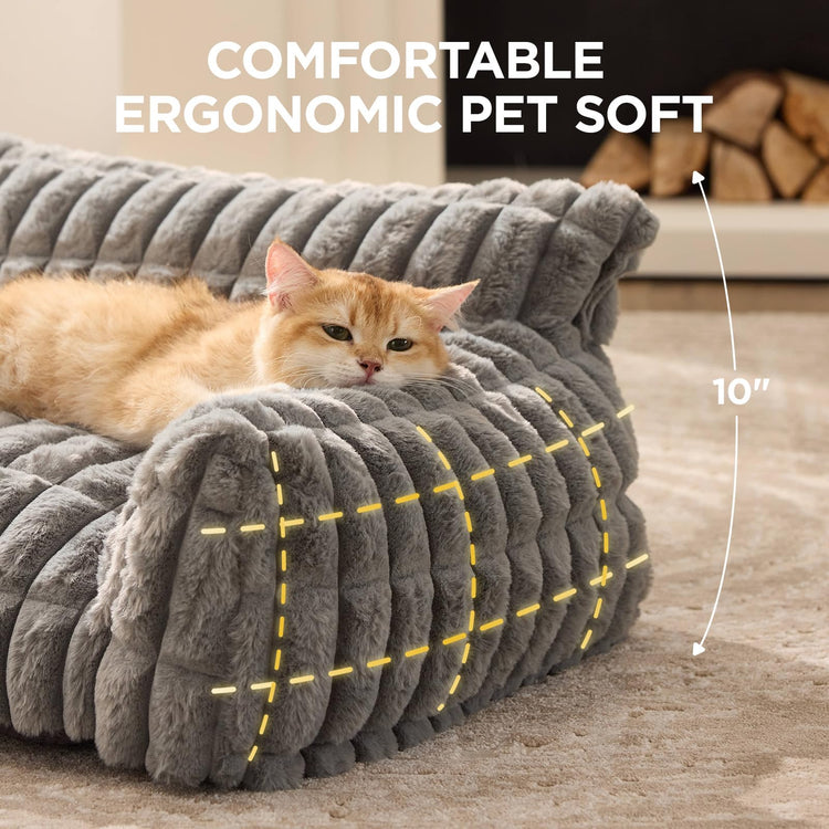 Joydeco Cat Couch for Pets, 30 inch Plush Pet Sofa, Cat Bed for Indoor Cats with Removable Washable Cover, Supportive Pet Sofa, Cream
